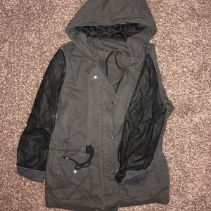 Grey Jacket with Leather Sleeves